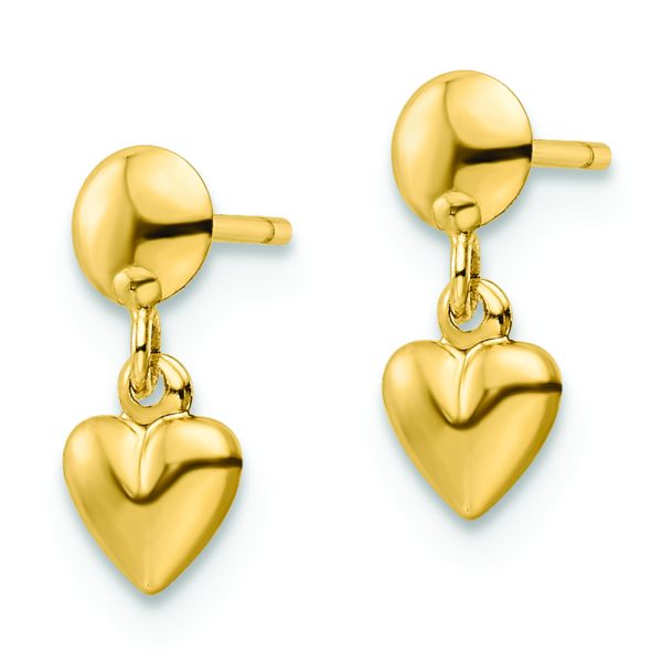 14K Polished Heart Post Dangle Earrings - Image 2