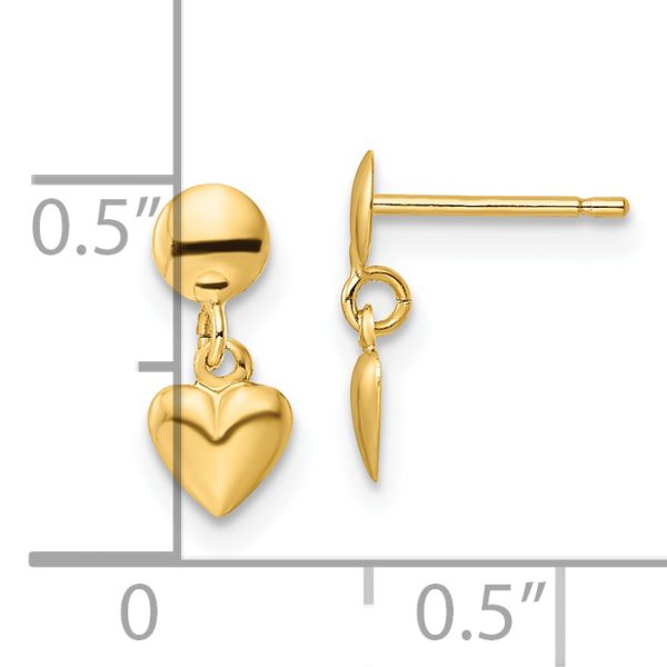 14K Polished Heart Post Dangle Earrings - Image 3