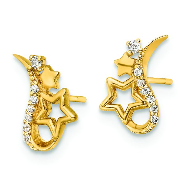 14k Yellow Gold Polished CZ Stars Post Earrings - Image 2