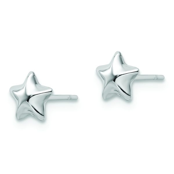 14k White Polished Small Puffed Star Post Earrings - Image 2