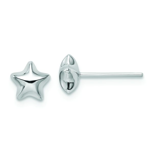 14k White Polished Small Puffed Star Post Earrings