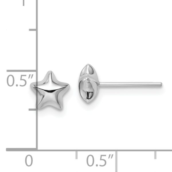 14k White Polished Small Puffed Star Post Earrings - Image 3