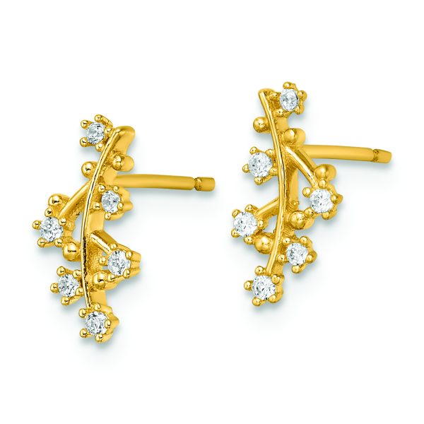 14k Yellow Gold Polished CZ Tree Branch Post Earrings - Image 2