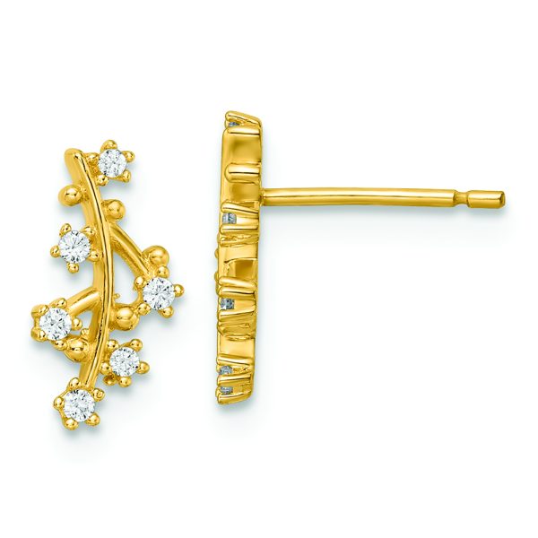 14k Yellow Gold Polished CZ Tree Branch Post Earrings