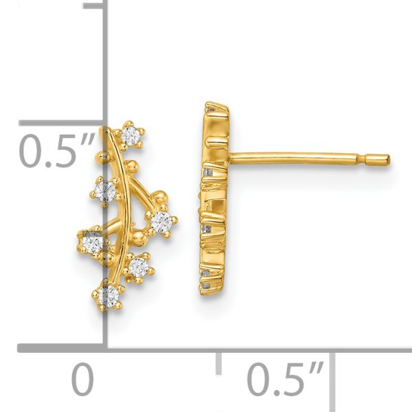 14k Yellow Gold Polished CZ Tree Branch Post Earrings - Image 3