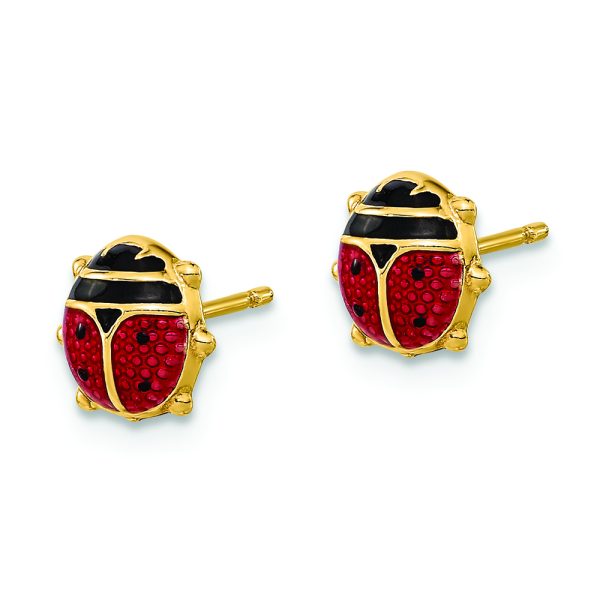 14K Gold Red/Black Enamel Ladybug Post Earrings - Image 2