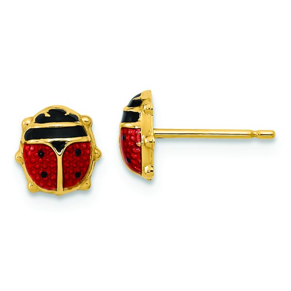 14K Gold Red/Black Enamel Ladybug Post Earrings