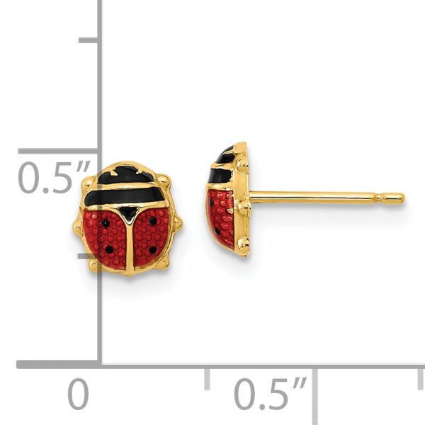 14K Gold Red/Black Enamel Ladybug Post Earrings - Image 3