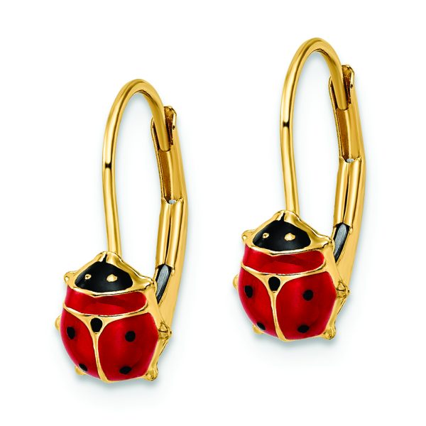 14k Polished Enameled Ladybug Leverback Earrings - Image 2