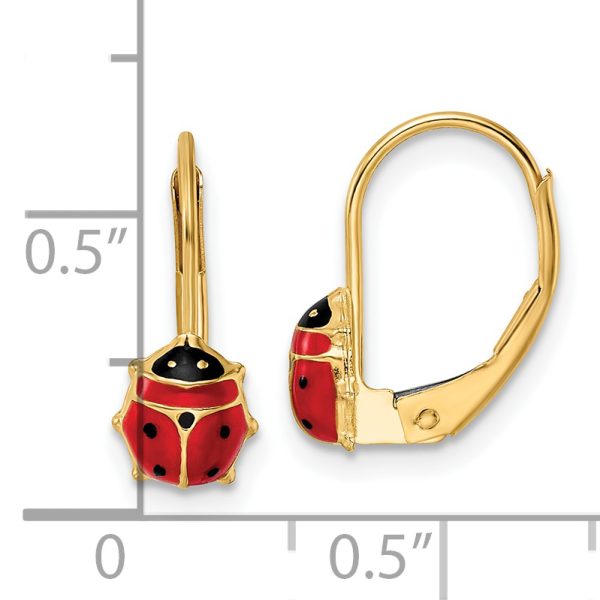 14k Polished Enameled Ladybug Leverback Earrings - Image 3