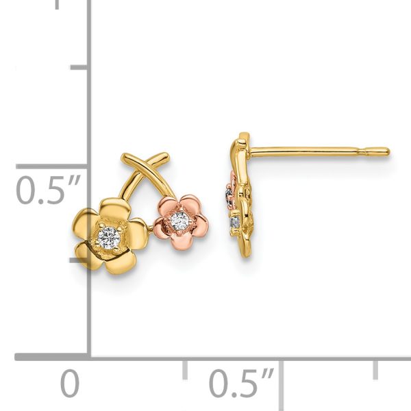 14k Two-tone CZ Flowers Post Earrings - Image 3