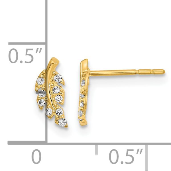 14K Polished Leaf CZ Post Earrings - Image 3