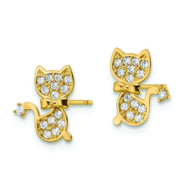 14k CZ Cat Post Earrings - Image 2