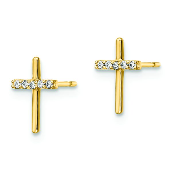 14k CZ Cross Post Earrings - Image 2