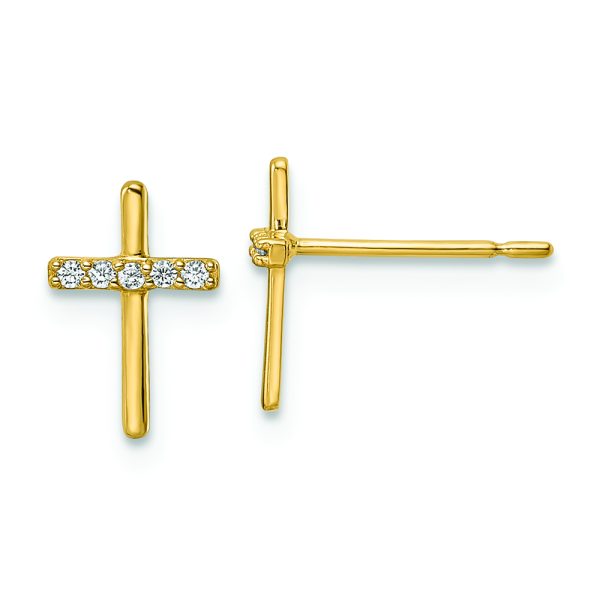 14k CZ Cross Post Earrings