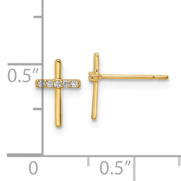 14k CZ Cross Post Earrings - Image 3