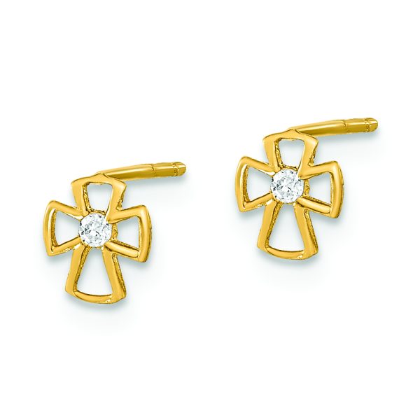 14K Polished Set of Ball Post Cross and CZ Bezel 3 Pair Earrings Set - Image 2