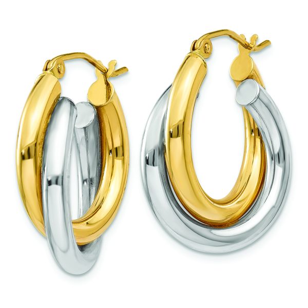 14k Two-tone Polished Double Tube Hoop Earrings - Image 2