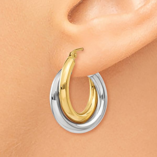 14k Two-tone Polished Double Tube Hoop Earrings - Image 3