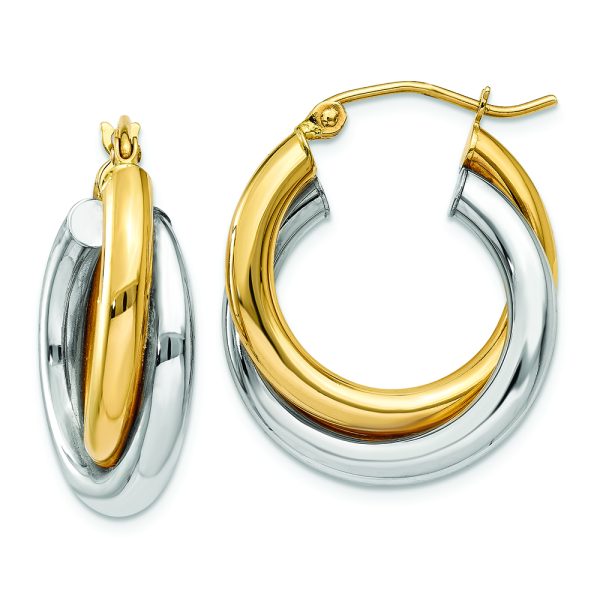 14k Two-tone Polished Double Tube Hoop Earrings