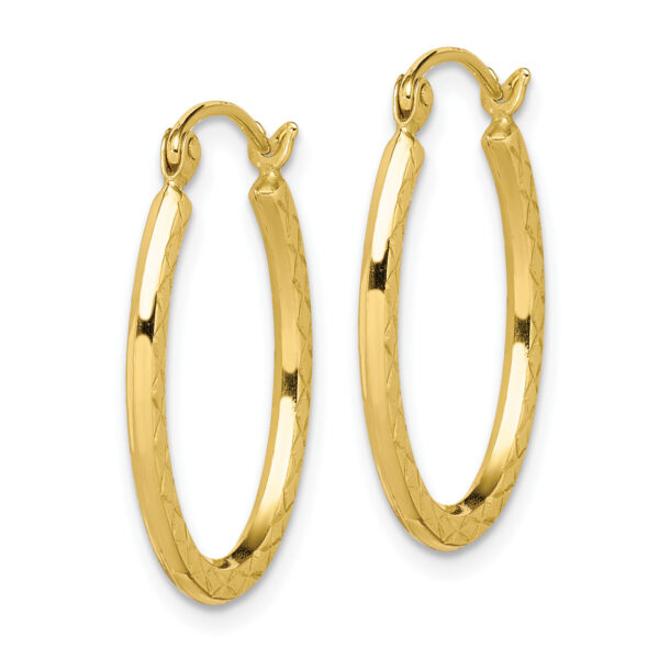 10K Textured Hollow Oval Hoop Earrings - Image 2
