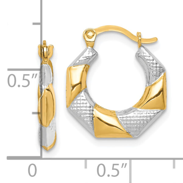10K and White Rhodium Scalloped Hollow Hoop Earrings - Image 2