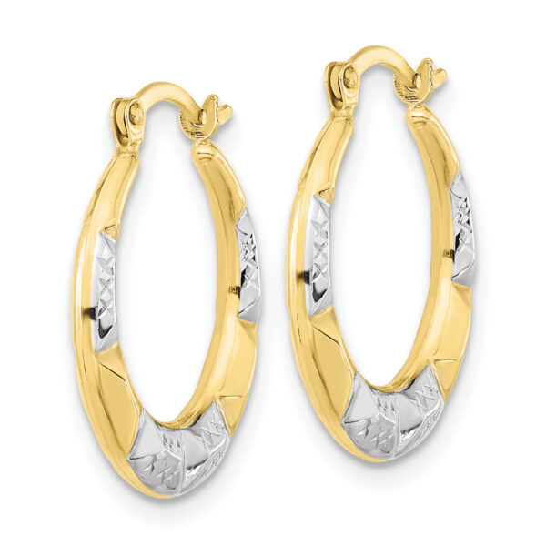 10K and Rhodium Hollow Hoop Earrings - Image 2