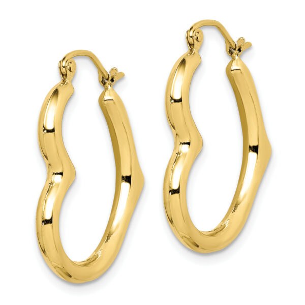 10K Hollow Heart Shape Hoop Earrings - Image 2