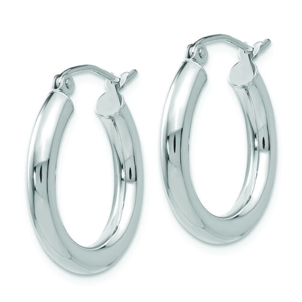 10K White Gold Polished 3mm Tube Hoop Earrings - Image 2