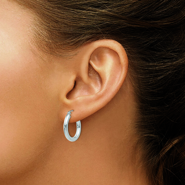 10K White Gold Polished 3mm Tube Hoop Earrings - Image 3