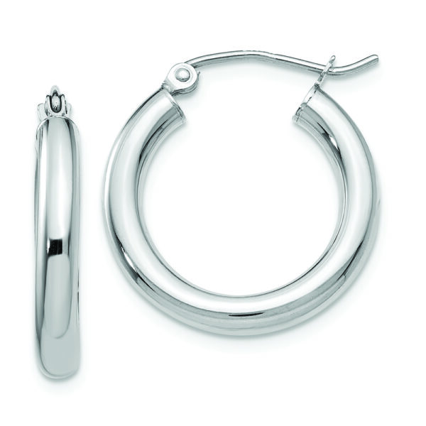 10K White Gold Polished 3mm Tube Hoop Earrings