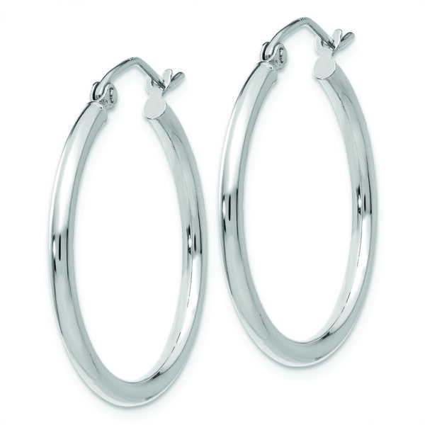 10K White Gold Polished 2mm Tube Hoop Earrings - Image 2