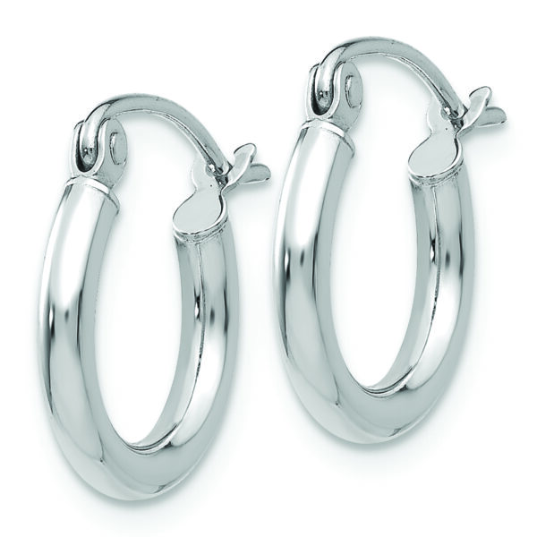 10K White Gold Polished 2mm Tube Hoop Earrings - Image 2