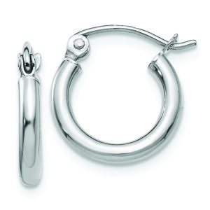 10K White Gold Polished 2mm Tube Hoop Earrings