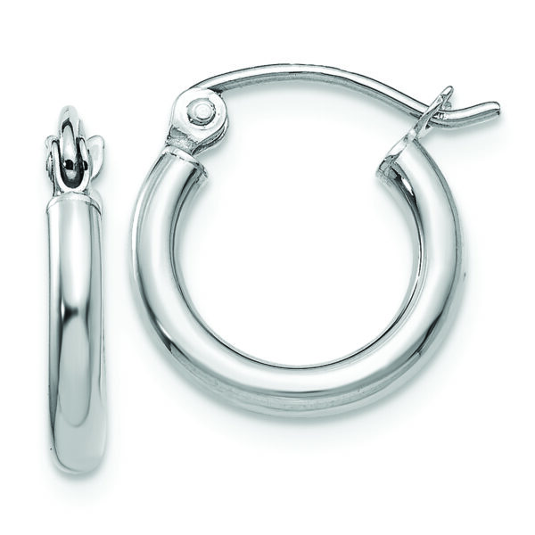 10K White Gold Polished 2mm Tube Hoop Earrings