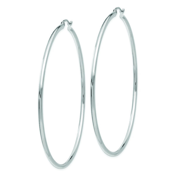 10K White Gold Polished 2mm Tube Hoop Earrings - Image 2