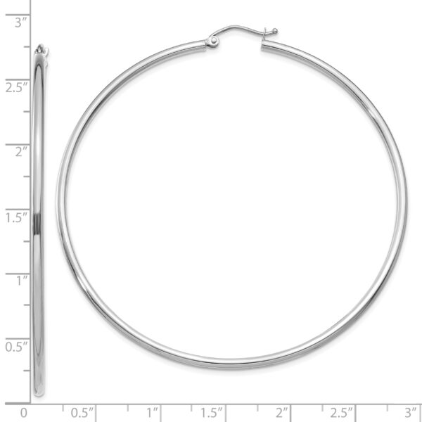 10K White Gold Polished 2mm Tube Hoop Earrings - Image 3