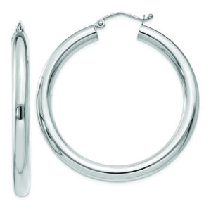 10K White Gold Polished 4mm Tube Hoop Earrings