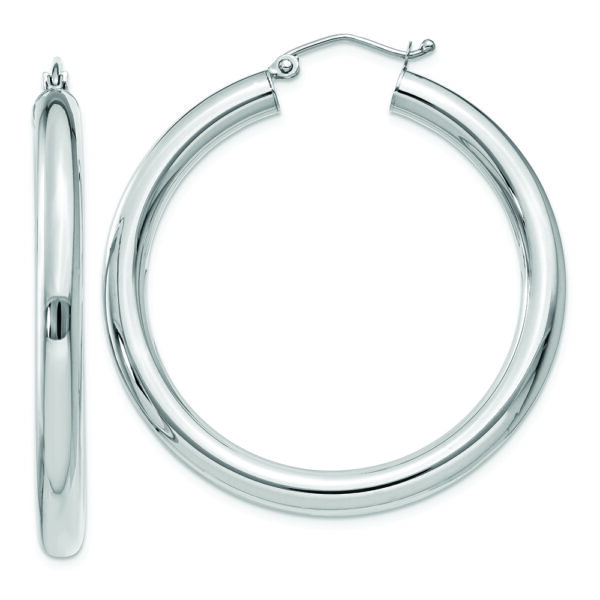 10K White Gold Polished 4mm Tube Hoop Earrings