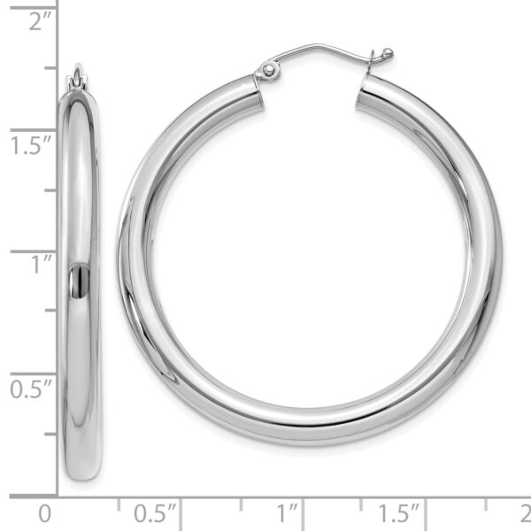 10K White Gold Polished 4mm Tube Hoop Earrings - Image 3