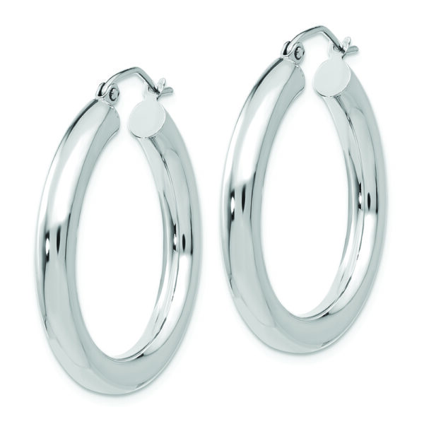10K White Gold Polished 4mm Tube Hoop Earrings - Image 2