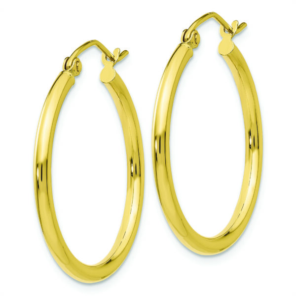10K Polished 2mm Tube Hoop Earrings - Image 2