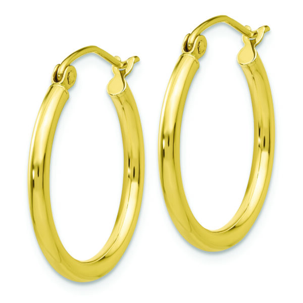 10K Polished 2mm Tube Hoop Earrings - Image 2