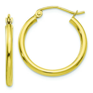 10K Polished 2mm Tube Hoop Earrings