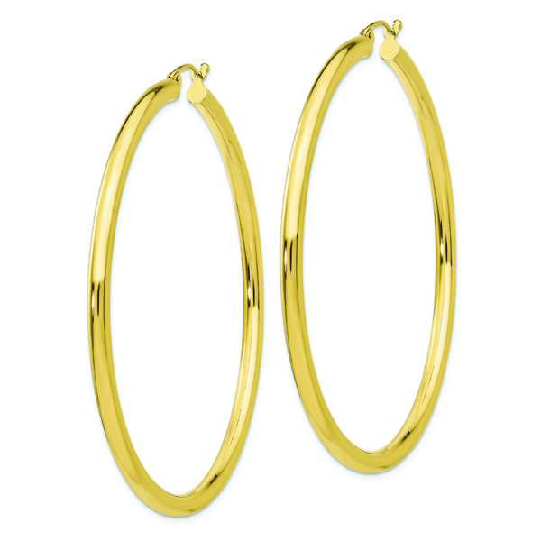 10K Polished 3mm Tube Hoop Earrings - Image 2