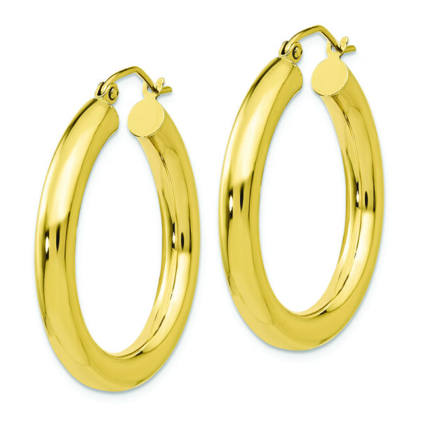 10K Polished 4mm Tube Hoop Earrings - Image 2