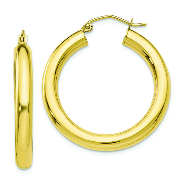 10K Polished 4mm Tube Hoop Earrings