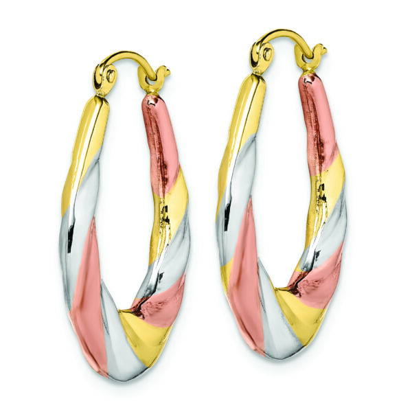 10K and Rhodium Oval Scalloped Hollow Hoop Earrings - Image 2