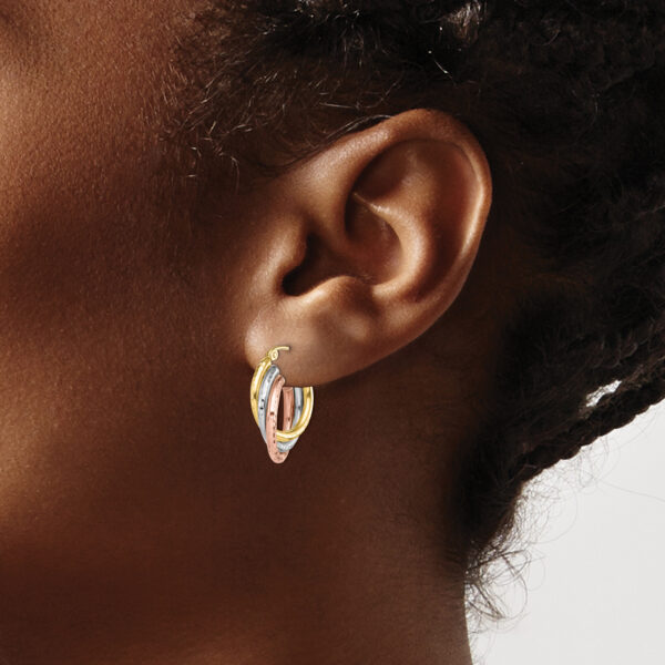 10k Tri-color Diamond-cut Triple Hoop Earrings - Image 3