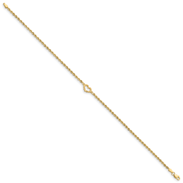 14k Diamond-cut Open Heart Rope 9inch Anklet - Image 2